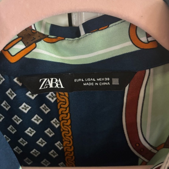 Zara Scarf Print Pleated Shirt Dress Collored Silk Dress L - Picture 4 of 7